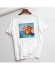 Kot nadruk z myszą kreskówka dorywczo ładny letni top zabawa parodia kobieta luźna para duży rozmiar O-neck Ulzzang t-shirt w st