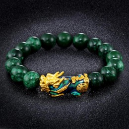 Złota bransoletka pixiu dla kobiet mężczyzn zielone koraliki para bransoletka przynieść szczęście odważny bogactwo Feng Shui bra