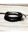 Moda 2 sztuk/zestaw czarna bransoletka z obsydianu urok Handmade budda Braclet dla mężczyzn joga Meditian biżuteria Erkek Bilekl