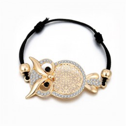 Złota ozdoba z sową bransoletką dla kobiet czarny naszyjnik na lince Pulsera mujer CZ kryształowa bransoletka Femme Party biżute