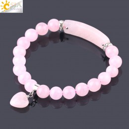 CSJA kamień naturalny różowy kryształ bransoletka dla kobiet dziewczyn miłość serce bransoletki i Bangles koraliki kwarcowe CZ C