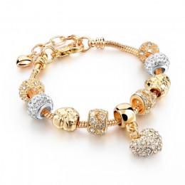 LongWay luksusowe zawieszka charms w kształcie serca bransoletki i bransolety złoty kolor bransoletki dla kobiet biżuteria Femme
