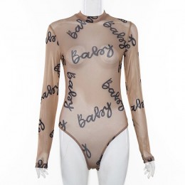 Kryptograficzna przezroczysta siateczka body Bodycon seksowne kombinezony jednoczęściowe Slim z długim rękawem kobiet topy list 