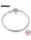 Luksusowe 100% 925 Sterling srebrna iskrząca serce wąż łańcuch Fit oryginalny Charm bransoletka i bransoletka dla kobiet w porzą