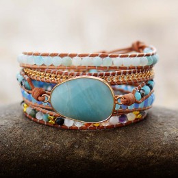 Ekskluzywne bransoletki biżuteria Handmade naturalny kamień kryształ skórzana bransoletka oświadczenie mankiet bransoletki brans