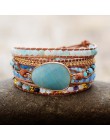 Ekskluzywne bransoletki biżuteria Handmade naturalny kamień kryształ skórzana bransoletka oświadczenie mankiet bransoletki brans