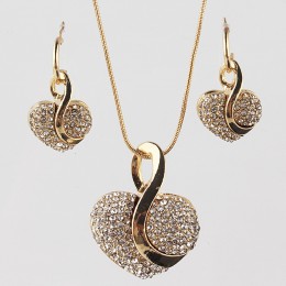 Darmowa wysyłka moda biżuteria luksusowe złoty kolor romantyczny austriacki kryształowy kształt serca łańcuch naszyjnik kolczyki