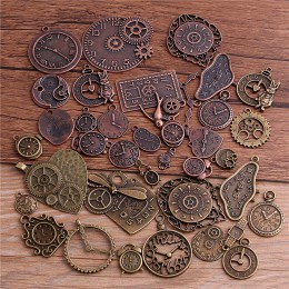 PULCHRITUDE 10 sztuk Vintage Metal stop cynkowy mieszane dwa wisiorek z zegarem Charms Steampunk zegar Charms dla Diy tworzenia 