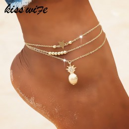 KISSWIFE łańcuszek na kostkę wisiorek ananas Anklet zroszony 2018 Summer Beach biżuteria na stopy Fashion Style obrączki dla kob