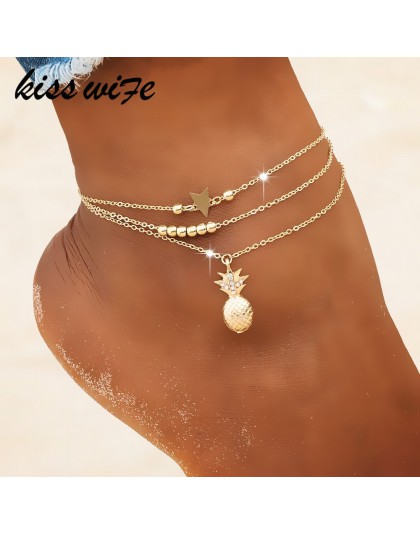 KISSWIFE łańcuszek na kostkę wisiorek ananas Anklet zroszony 2018 Summer Beach biżuteria na stopy Fashion Style obrączki dla kob