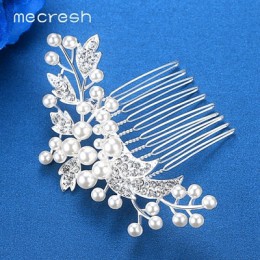 Mecresh srebrne z kryształem górskim kwiat liść ślubny grzebień do włosów dla dziewczynek kryształowe ozdoby do włosów biżuteria