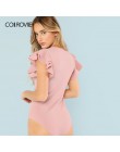 COLROVIE różowy solidna warstwowa wzburzyć teksturowane eleganckie body kobiety 2019 lato dorywczo z krótkim rękawem Skinny pani