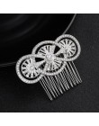 Mecresh srebrne z kryształem górskim kwiat liść ślubny grzebień do włosów dla dziewczynek kryształowe ozdoby do włosów biżuteria