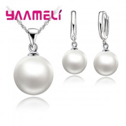 Gładkie damskie zestawy biżuterii ślubnej 925 perła z polerowanego srebra naszyjnik kolczyki Hoop modny zestaw biżuterii akcesor