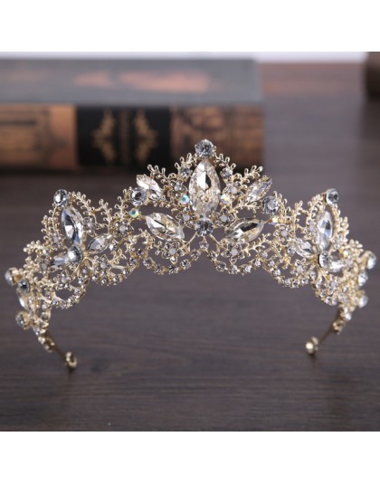 2018 nowych moda barokowy luksusowy kryształ AB Diadem panny młodej jasne złoto Diadem Diadem dla kobiet akcesoria do włosów dla