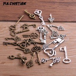 PULCHRITUDE 10 sztuk Vintage Metal mieszane dwa kolor mały klucz Charms zawieszki do tworzenia biżuterii ręcznie robiona biżuter