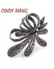 Cindy xiang Rhinestone broszki z czarnym kwiatem dla kobiet Vintage Antique srebrna broszka Pin eleganckie wykwintne broszki now
