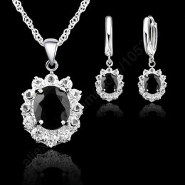 Wielka wyprzedaż zestawy biżuterii dla kobiet Party biżuteria prezenty 925 Serling srebrny czarny cyrkoniowy naszyjnik/wisiorki/