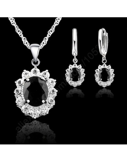 Wielka wyprzedaż zestawy biżuterii dla kobiet Party biżuteria prezenty 925 Serling srebrny czarny cyrkoniowy naszyjnik/wisiorki/