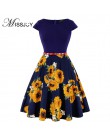 MISSJOY Plus rozmiar 4XL sukienka kleding vrouwen Vintage elegancki krótki kimonowy rękaw cytrynowy kwiat wydruku pin up modne s
