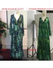 Vintacy sukienka z długim rękawem zielona tropikalna plaża Vintage Maxi sukienki Boho Casual V Neck pas zasznurować tunika drapo