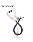Blucome czarny stetoskop kształt broszka błyszcząca kryształowa emalia szpilki akcesoria dla lekarza pielęgniarka prezenty odzie