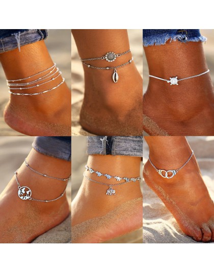 Nowy Vintage Anklet zestaw moda obrączki dla kobiet 5 sztuk/zestaw wielowarstwowe regulowany Anklet 2020 bransoletka na nogi stó