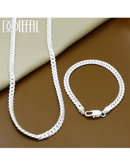 2 sztuka 6MM pełna boki 925 Sterling Silver naszyjnik bransoletka biżuteria dla kobiet mężczyzn Link Chain Sets Lady prezent ślu