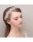 Moda ślubna akcesoria do włosów perła Haedbands dla panny młodej czerwona biała koronkowa kryształowa tiara kwiatowa elegancka b