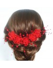 Moda ślubna akcesoria do włosów perła Haedbands dla panny młodej czerwona biała koronkowa kryształowa tiara kwiatowa elegancka b