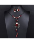 Szalony Feng luksusowe akrylowe zestawy biżuterii ślubnej dla kobiet czerwony niebieski długie okrągłe wiszące pomponiki naszyjn