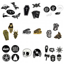 1-6 sztuk/zestaw Punk ciemny broszka kolekcja emalia szpilki czaszka Bat czarownica szkielet trumny przycisk Pin metalowa plakie
