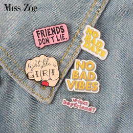 Cytat emalia Pin feministka siła dziewczyn stranger things NO BAD VIBES odznaka broszka przypinka Jeans worek na koszulę kresków
