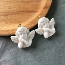 5 sztuk białe skrzydło anioł 3D żywica Charms dla biżuteria ustalenia ładna dziewczyna naszyjnik wisiorek kolczyki kolczyk akces