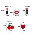 Kobiety broszki szminka Lip Love Heart Cherry emalia szpilki moda Sexy broszka ubrania Lapel Button metalowa szpilka biżuteria a