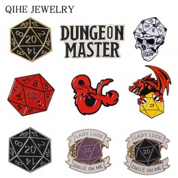 Dungeons & Dragons emalia Pin D20 DnD 20 jednostronne gra w kości broszki i szpilki odznaki RPG gra w kości miłośników gier klap