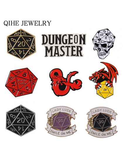 Dungeons & Dragons emalia Pin D20 DnD 20 jednostronne gra w kości broszki i szpilki odznaki RPG gra w kości miłośników gier klap