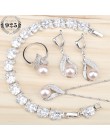 Kobiety kostium słodkowodne naturalne perły 925 srebro biżuteria ustawia biały cyrkon bransoletki wisiorek i naszyjnik pierścion
