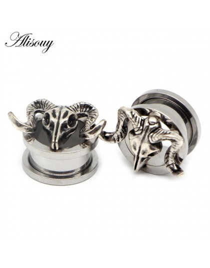 Alisouy 2 sztuk Piercing tunele do uszu Expander ze stali nierdzewnej dinozaur kolczyki korki tunele śruba moda Piercing biżuter