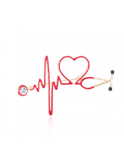 Blucome emalia Love Heart stetoskop broszki dla kobiet mężczyzn kryształ Heartbeat kształt lekarz pielęgniarka biżuteria medyczn