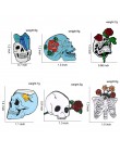 QIHE biżuteria kwiat czaszka emalia szpilki kolekcja głowa szkieletu róża przypinki na klapę miłość i śmierć odznaki romantyczne