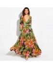 Vintacy sukienka z długim rękawem zielona tropikalna plaża Vintage Maxi sukienki Boho Casual V Neck pas zasznurować tunika drapo