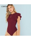 COLROVIE burgundii warstwowe wzburzyć szczegółowo teksturowane elegancki Skinny koszula body kobiety 2019 lato odzież robocza el