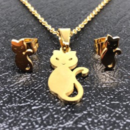Elegancki złoty kolor srebrny kolczyk niedźwiedź biżuteria dla zwierząt zestaw urok numer naszyjnik kot Pet kolczyki dla kobiet 