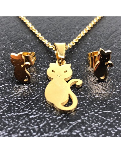 Elegancki złoty kolor srebrny kolczyk niedźwiedź biżuteria dla zwierząt zestaw urok numer naszyjnik kot Pet kolczyki dla kobiet 