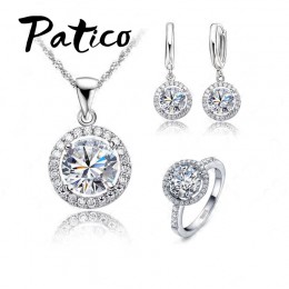 Luksusowe kobiety naszyjnik kolczyki ślubne pierścień zestaw biżuterii ślubnej 925 Sterling Silver AAA cyrkon kryształ prezent n