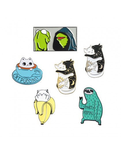 Żaba lenistwo kot emalia Pin Cartoon Cute zwierząt broszka kolekcja metalowa wpinka do klapy odznaka broszki dla kobiet mężczyzn