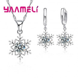 Kwalifikacje Snowflake kobiety 925 srebro biżuteria ustawia czysta cyrkonia CZ kryształ wisiorek naszyjniki kolczyki Party preze