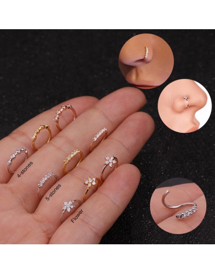 Moda nos Piercing biżuteria do ciała dla kobiet Gilrs CZ nos Hoop nozdrza kolczyk w nosie Tiny kwiat Helix do małżowiny ucha pie