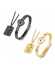 Czarny/złoty zestaw biżuterii ze stali nierdzewnej serce kłódka miłość bransoletka zawieszka w kształcie klucza dla pary zestaw 